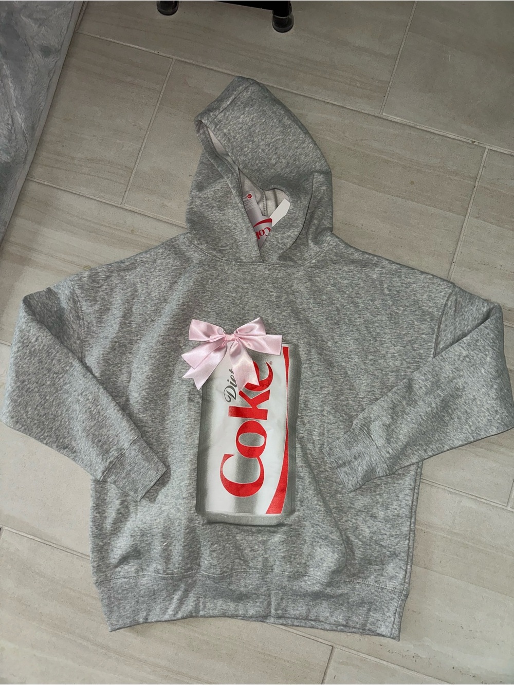 Diet Coke Gray Hooded Sweatshirt with Pink Bow